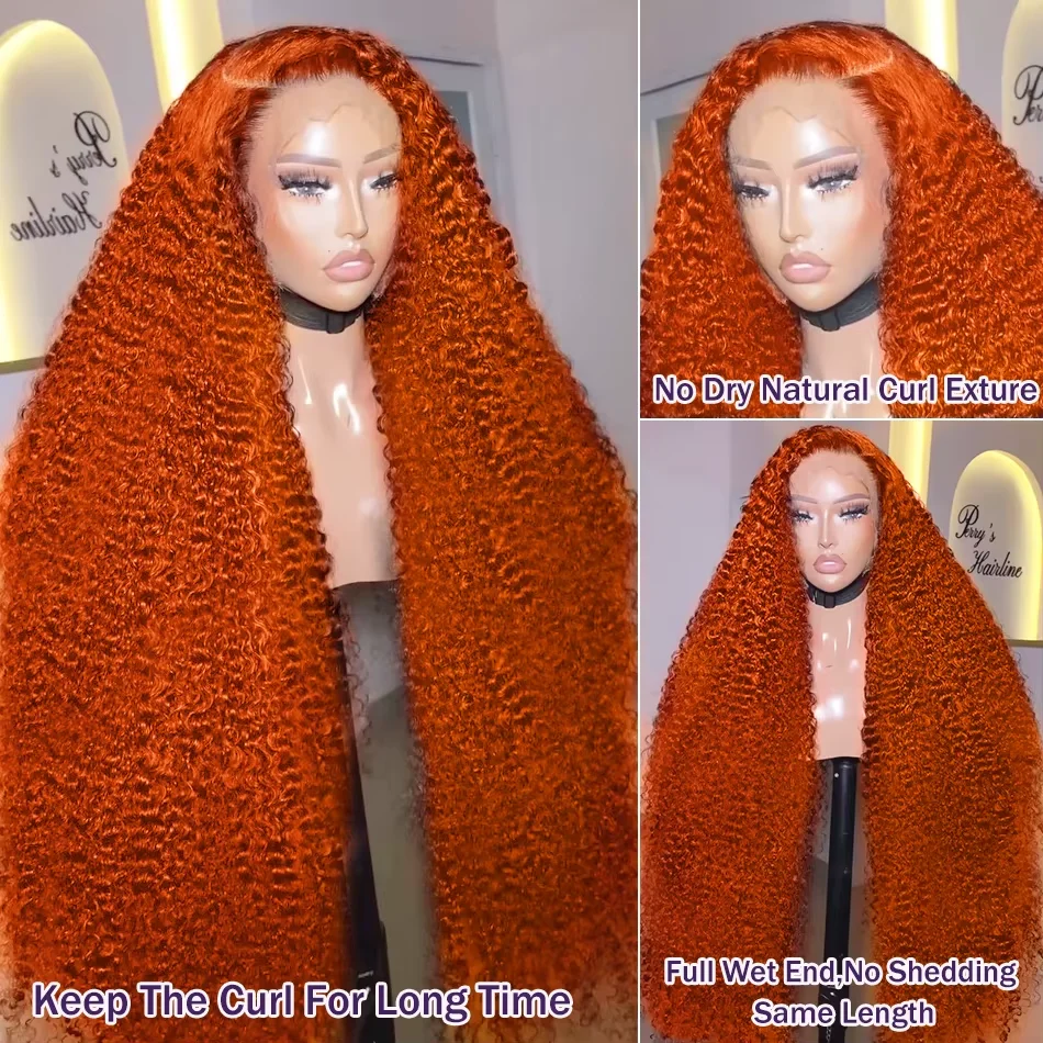 34inch Orange Ginger Water Wave Lace Front Wigs 13x4 13x6 #350 Colored Wigs Brazilian Human Hair Deep Curly Wigs 260Density image 4