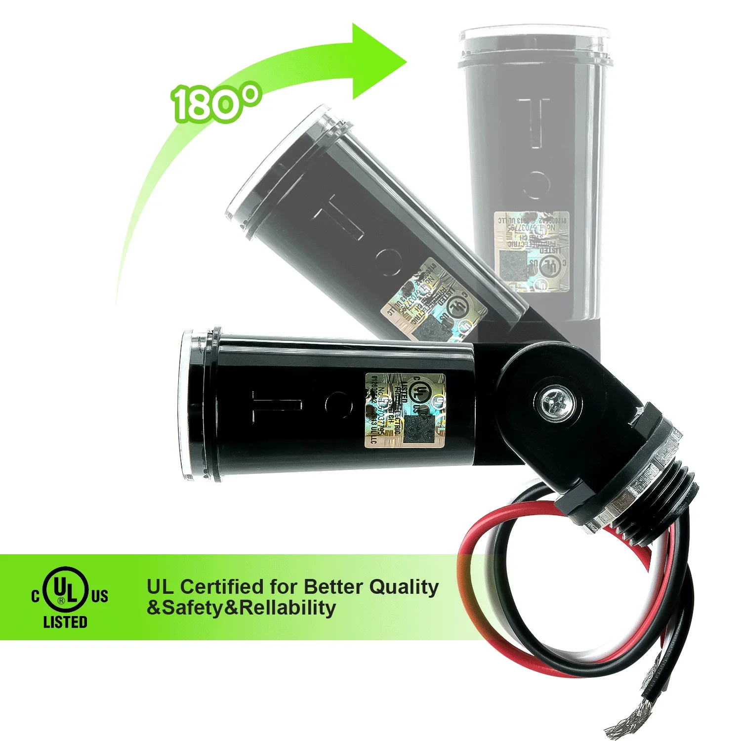 Dusk to Dawn Photocell Sensor for IP65 Outdoor Lights, 120-277V Photoelectric Switch, UL Listed LED Light Sensor Hardwired