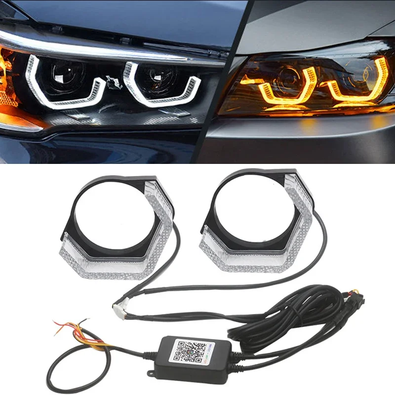 

2.5" 3" 5D Crystal RGB LED Angel Eyes Halo Rings Rectangular For BMW LED Projector Lenses Headlight DRL Car Light Accessories