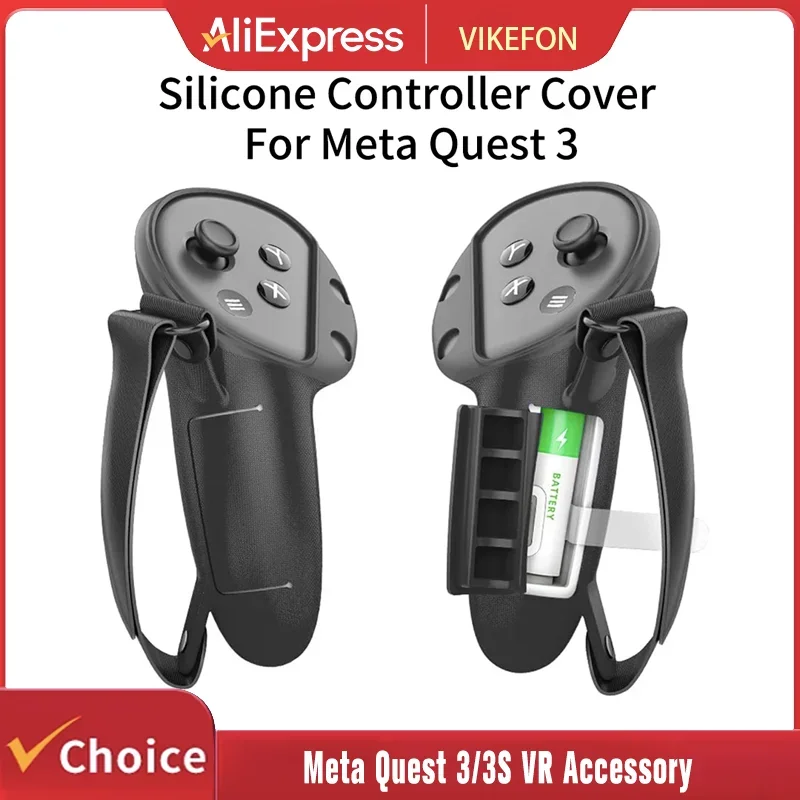 

With Battery Replacement Opening Cover&Knuckle Strap Silicone Protective Controller Case Cover For Meta Quest 3/3S VR Accessory