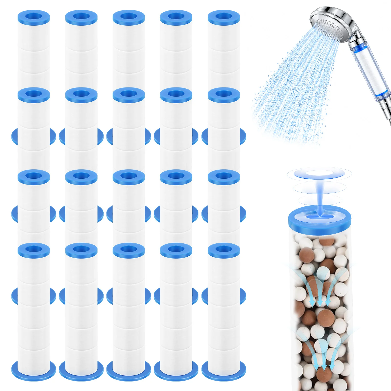 20Pcs Handheld Shower Head Filters PP Cotton Replacement Cartridge Multi Layer Shower Dropse Head Filters for Water Filtration