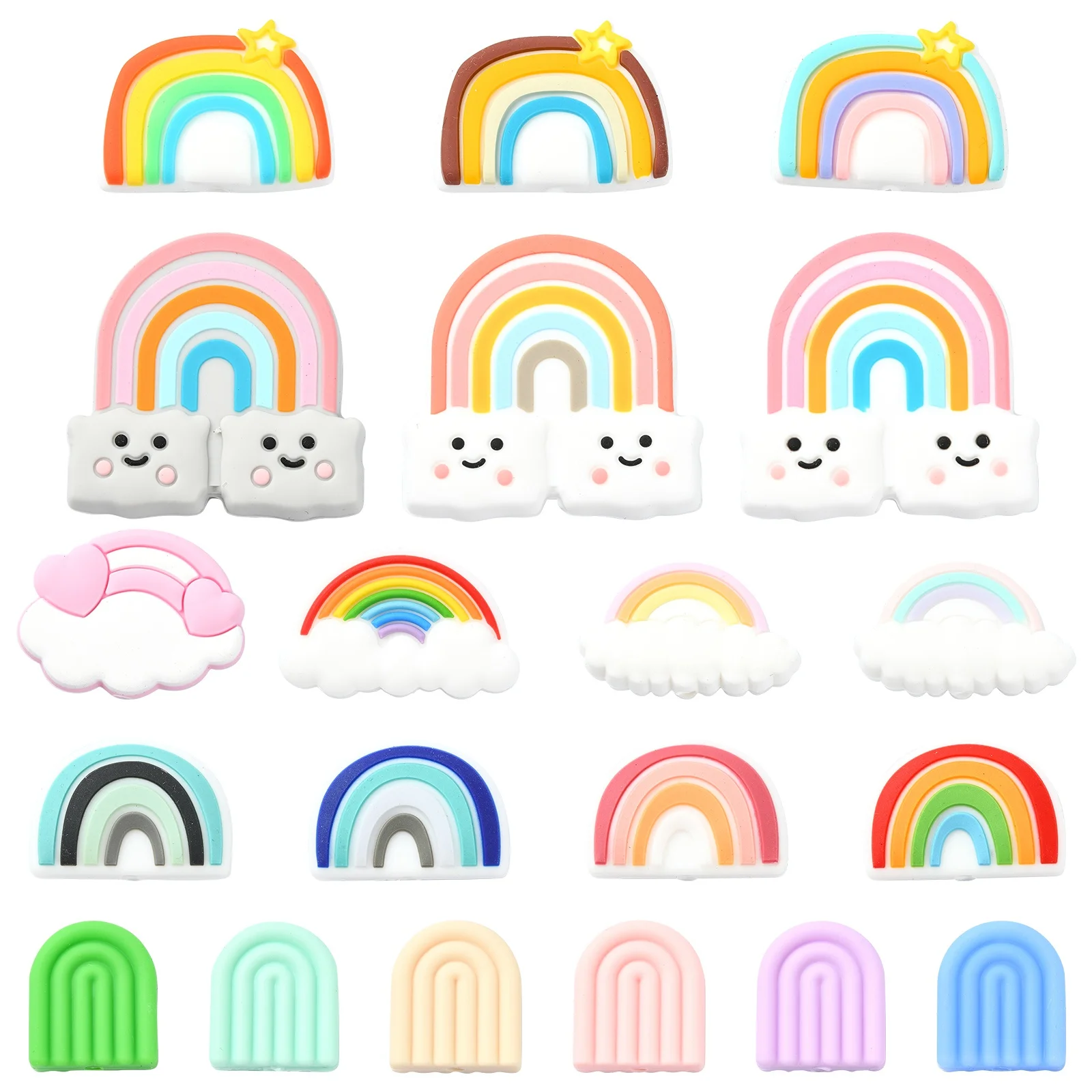 

Pandahall 20Pcs Colorful Rainbow Silicone Beads Rainbow Shaped Silicone Loose Spacer Beads for Bracelet Necklace Jewelry Making