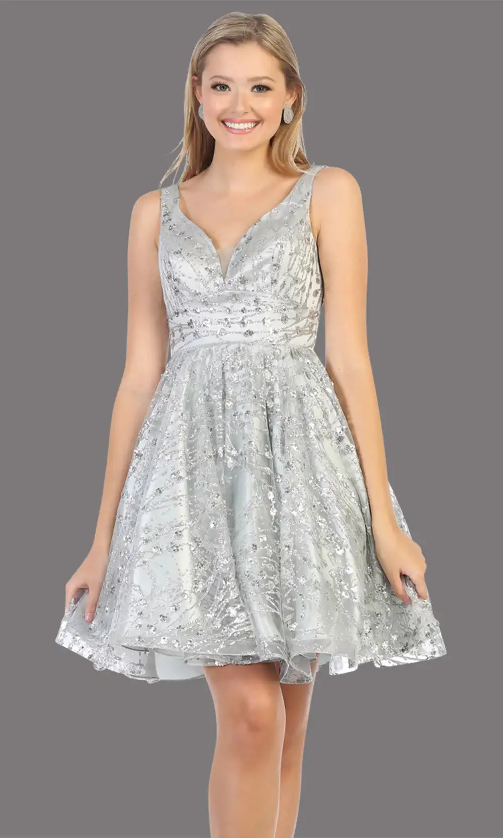 Robe de Cocktail Courte Trapèze à Larges Bretelles et Paillettes, Mini Robe de Graduation, Col en V, Taille Compactée, Élégante, Éducative