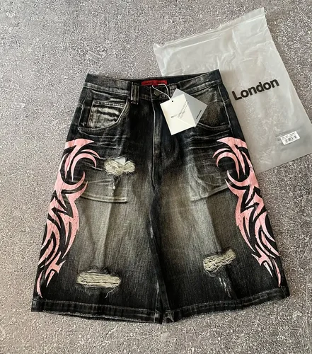 Ropa de calle Y2K, pantalones cortos vaqueros populares con diseño de borlas, pantalones cortos Vintage para hombre, moda Hip Hop, Harajuku Punk, pantalones de pierna ancha de cintura alta