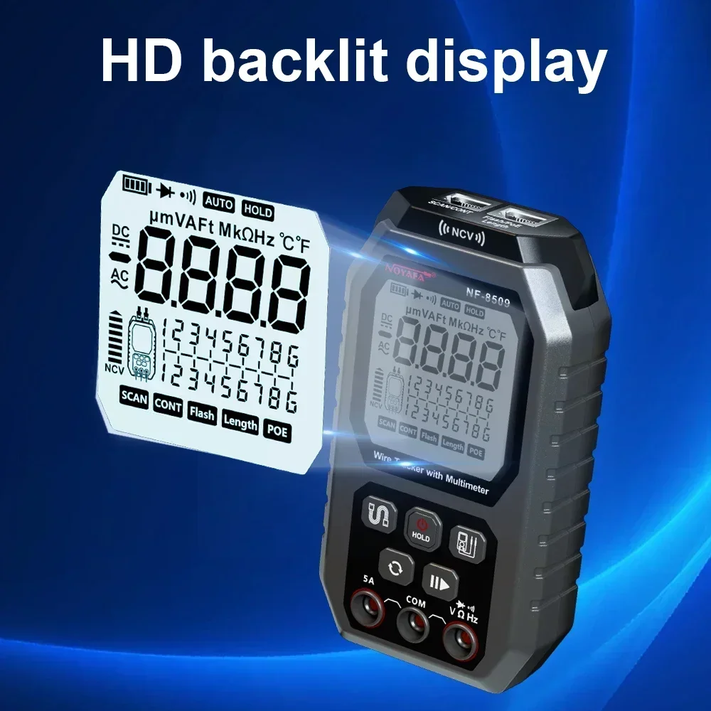 2-in-1 Multimeter & Cable Tester NF-8509, POE NCV Wire Tracker with LCD Display