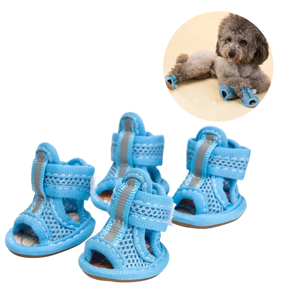 

4Pcs Breathable Mesh Dog Boots Summer Pet Sandals Anti-Slip Comfortable Fit for Hot Ground Protection Size 5 Blue