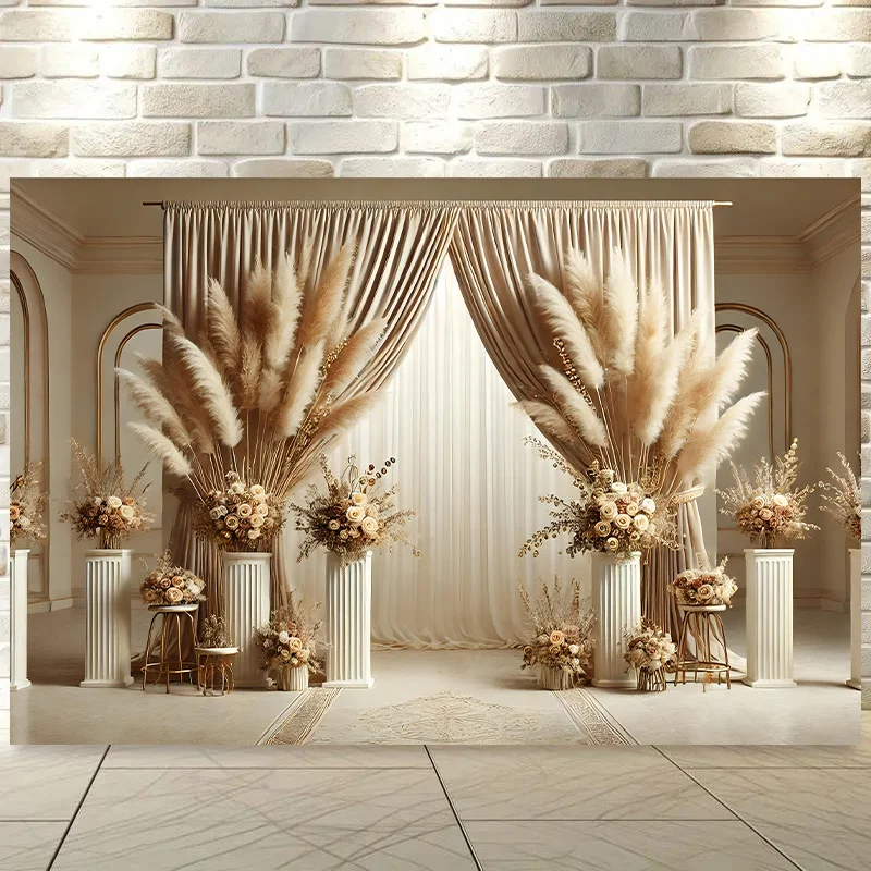1, eleganter Pampas-Blumenhintergrund – multifunktionales Party-Dekorationsbanner aus Polyester, Studio-Requisite, Blumen-Party-Dekoration
