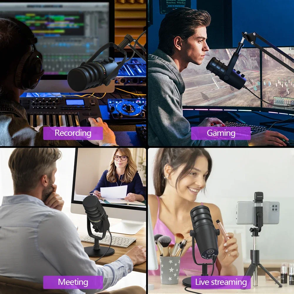 Haomuren Professional ไมโครโฟนแบบไดนามิก,USB XLR Podcast PC ไมโครโฟนสําหรับบันทึกสตรีมมิ่ง GAMING Vocals แล็ปท็อปเดสก์ท็อป MU7