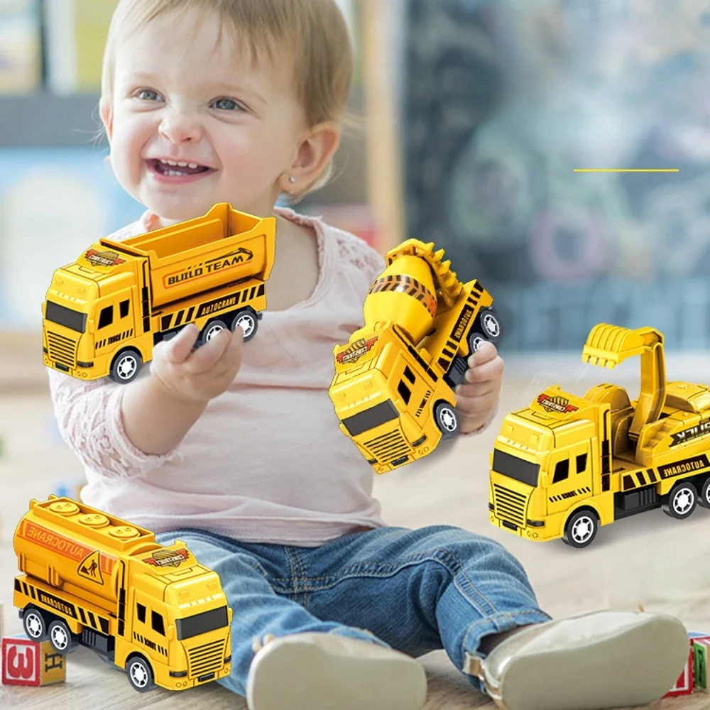 4Pcs Kids Toy Car Inertia Engineering Vehicle Sanitation Truck Models Military Fire Engine Pull Back Cars Boys Toys for Children