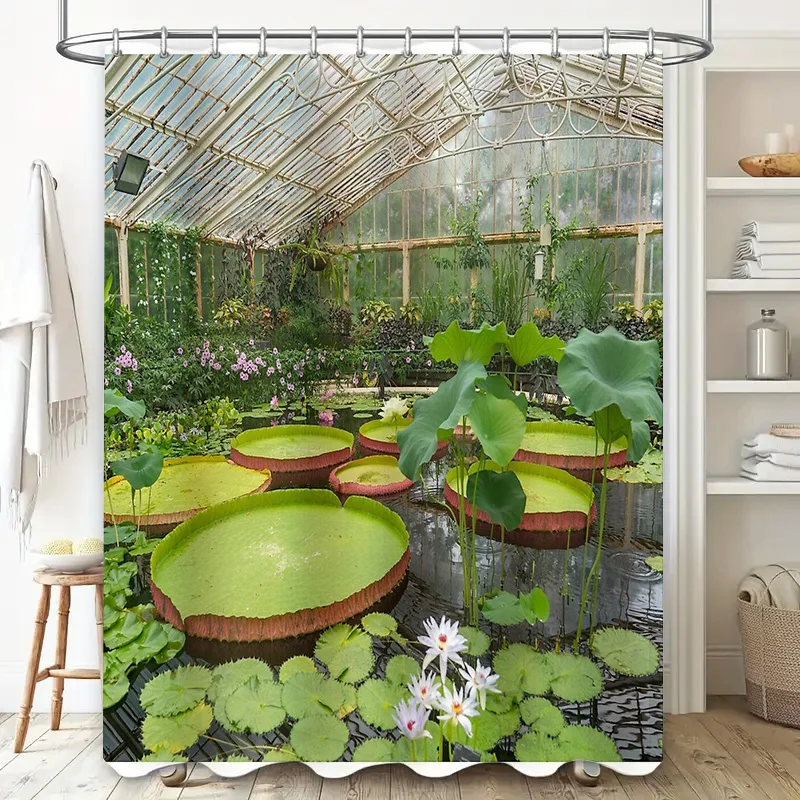 الأمازون الغابات المطيرة النباتية دش الستار الاستوائية ورقة نمط الطبيعة ديكور مقاوم للماء الحمام النسيج خلفية الجدار الشنق #2