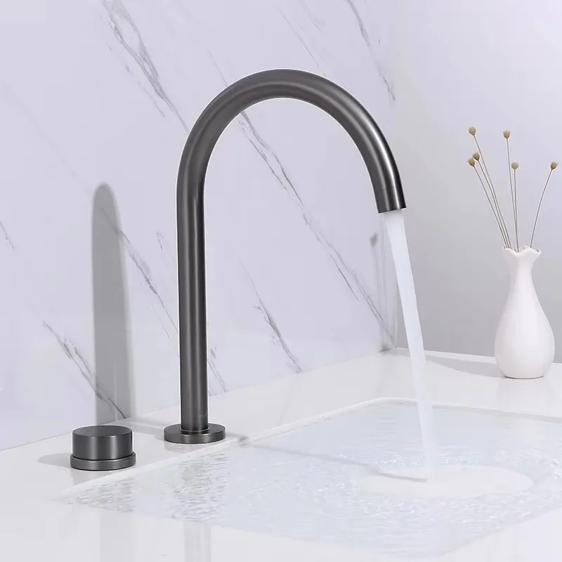 Brass Gray Basin faucet GrayBathroom Tap two hole Widespread Brushed Gold bathroom faucet sink tap 360 rotating Black basin Tap
