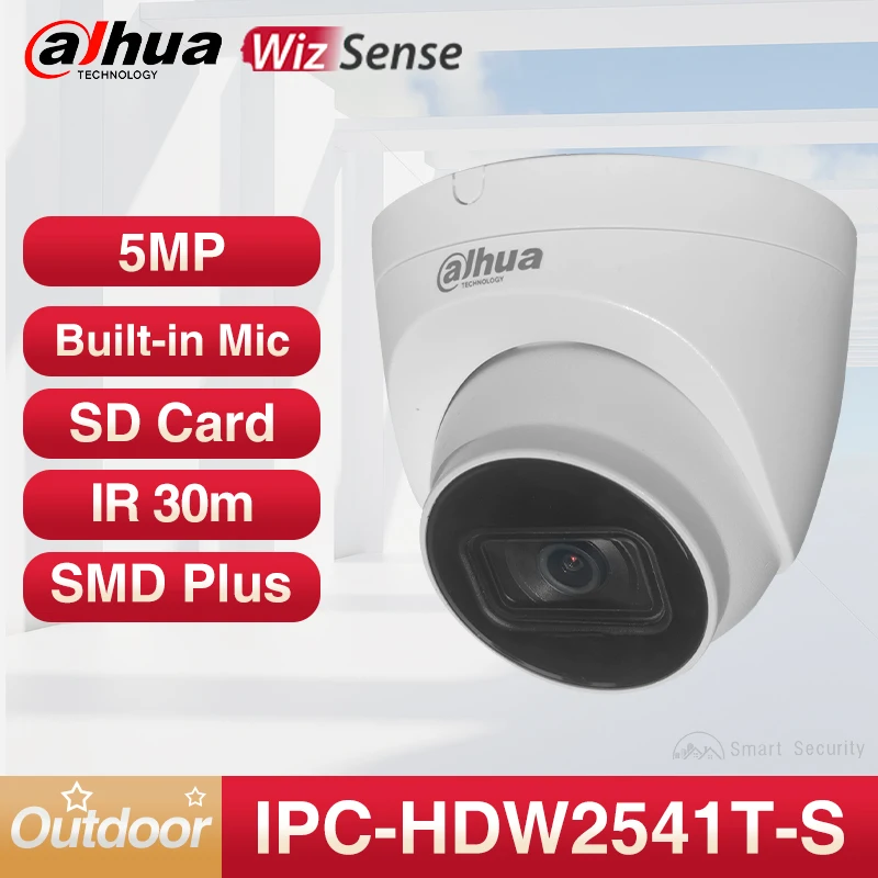 

Dahua Wizsense 5MP Turret Outdoor Camera Built in Mic Supports SD Card Human & Vehicle Motion Detection SMD Onvif IPC-HDW2541T-S