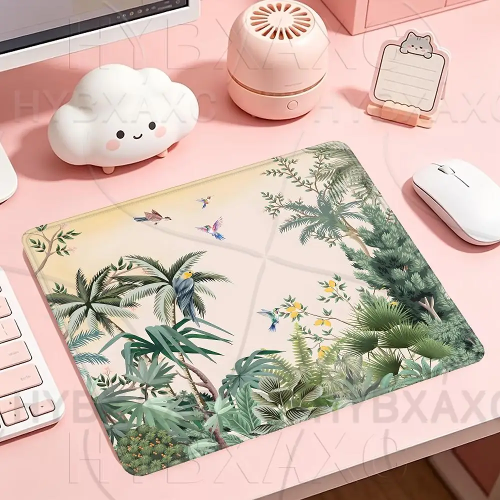Jungle Landscape Mousepad Multiple Sizes Large Square Computer Office Game Table Mat Birdy Peacock Vintage Garden Rubber Deskmat