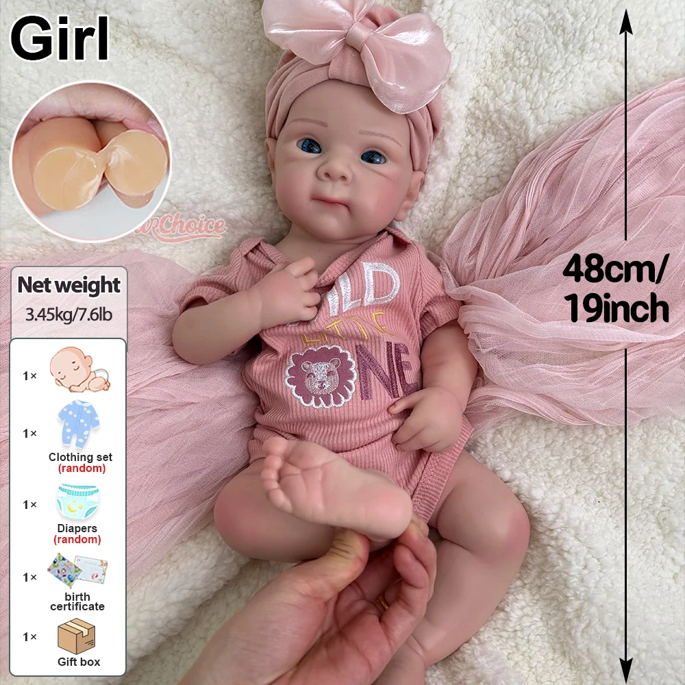 19 polegadas corpo inteiro macio impermeável silicone renascido bebê menina realista ponderado veias visíveis boneca presente de Natal boneca do colecionador