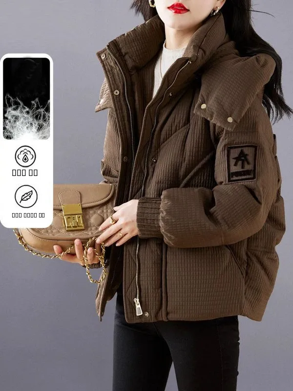 

Winter New ort Women's down Jaet Thi Warm White Du Feather Coat Korean Sle Straight Cut Long Sve Zipper Closure