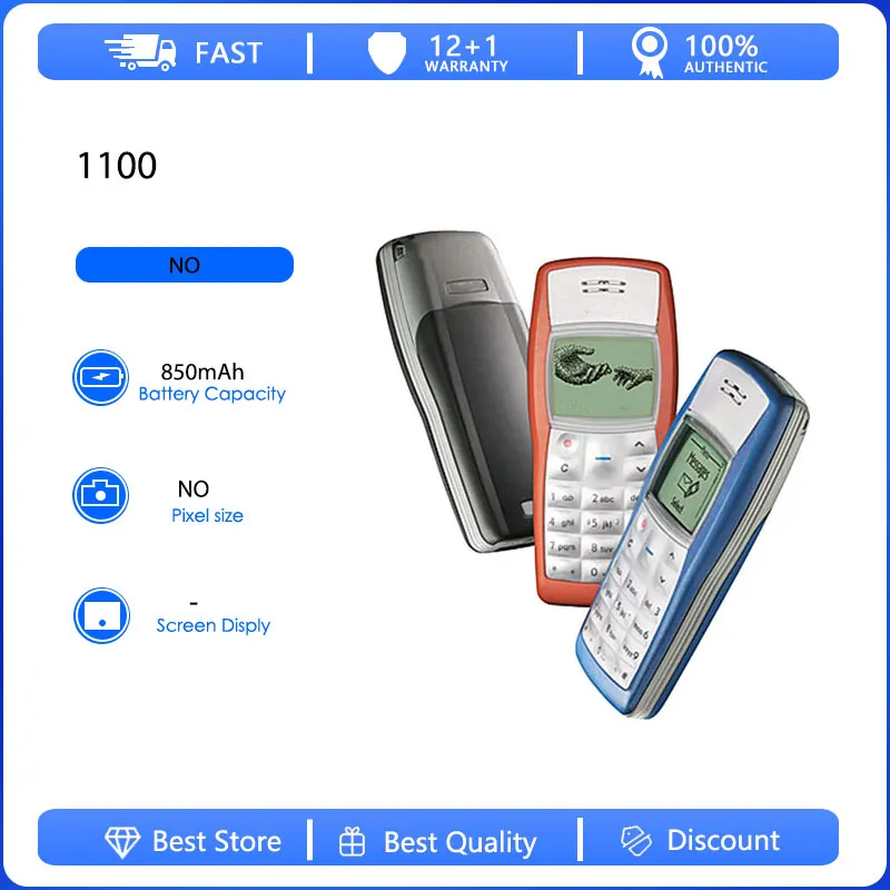 Teléfono Móvil Original Reacondicionado 1100 2G, Una Sola SIM, Desbloqueado, GSM 900/1800, Solo Teclado Árabe, Hecho en Finlandia