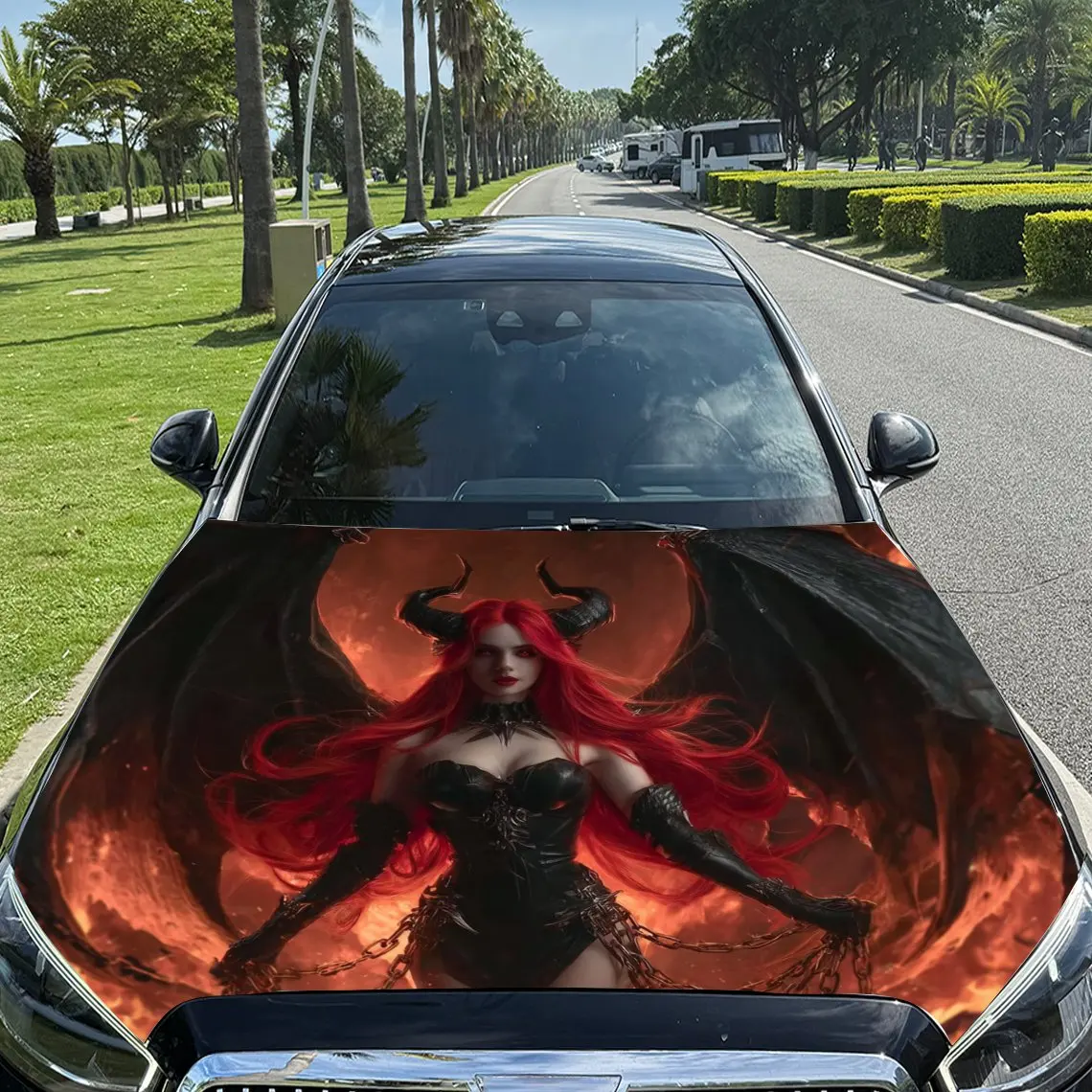 

Flame Bat Wings Female Demon Car Hood Stickers,Durable PVC Vinyl Packaging,Enhanced Protection And Style,Easy To Apply And Disas