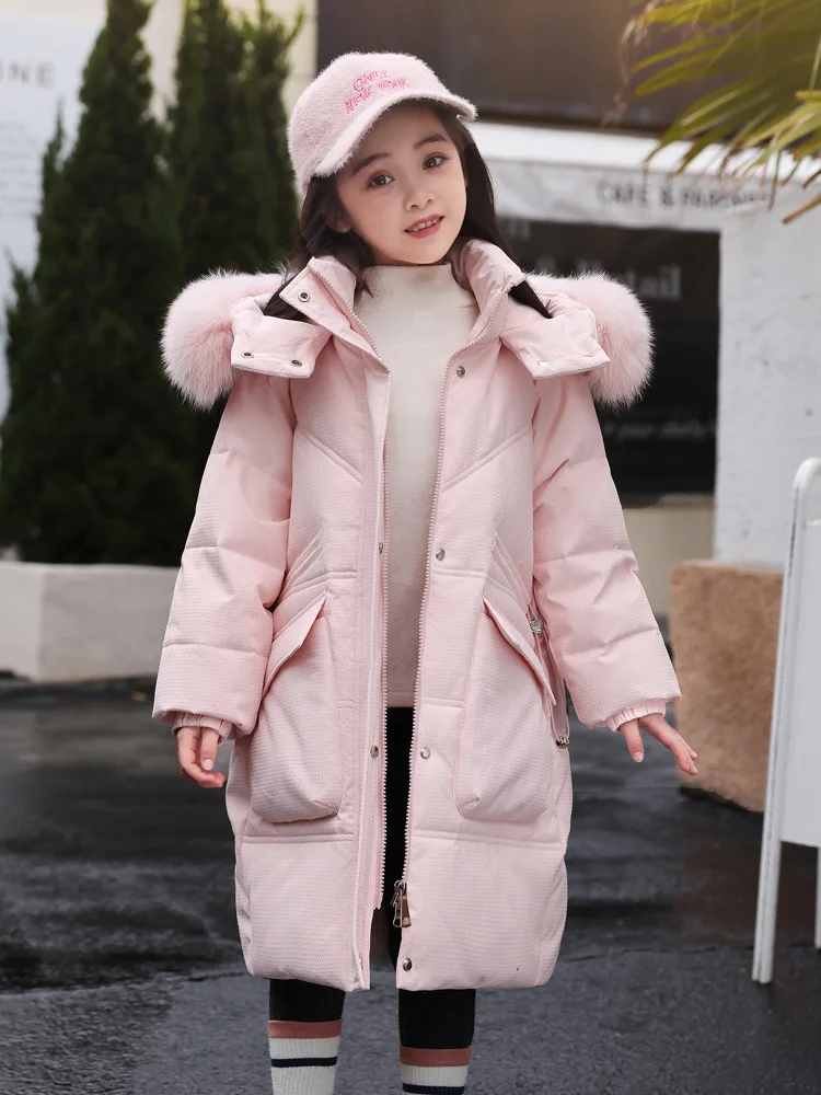 Girls 2024 new mid-length children's winter coat with extra thick foreign style