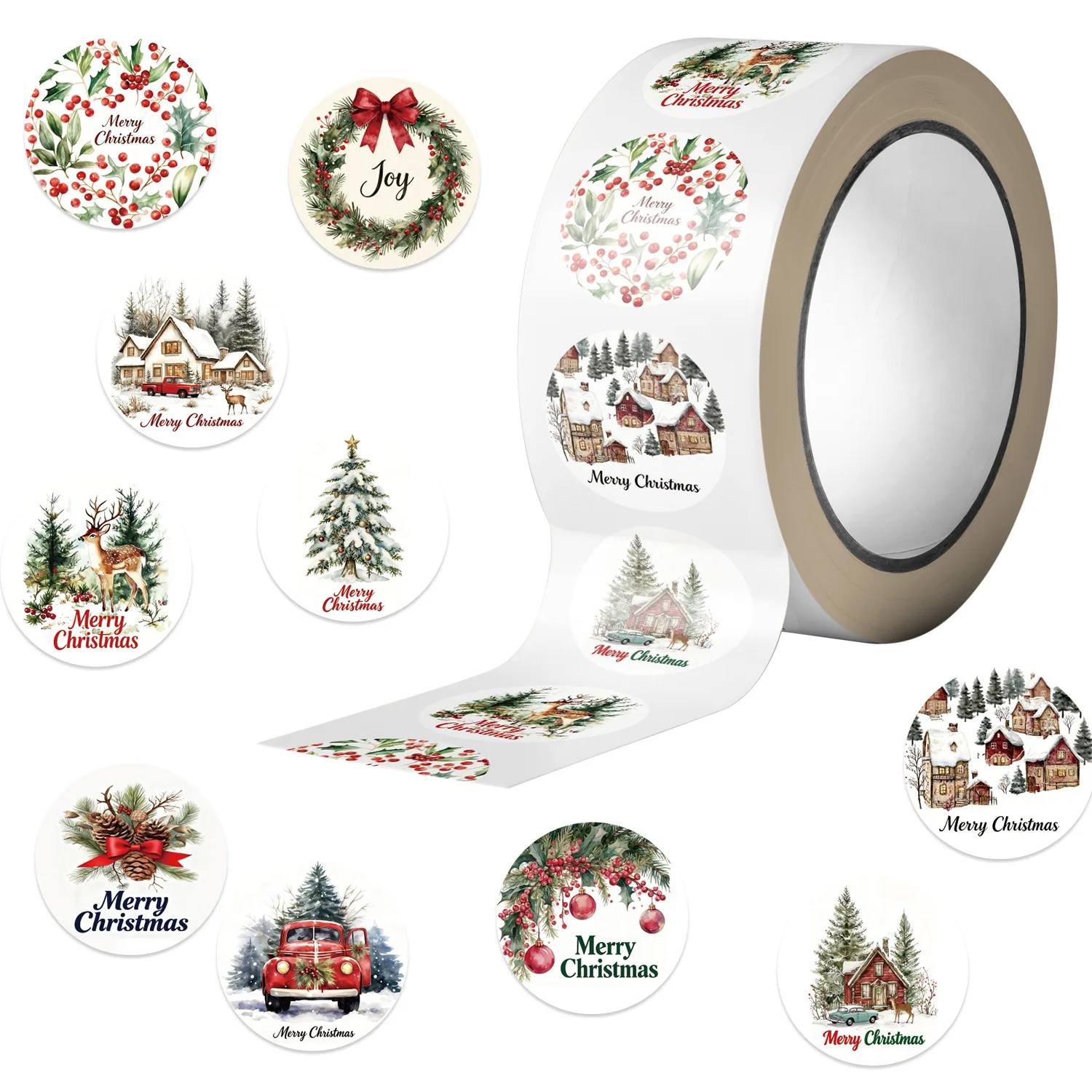 500pcs/Roll Merry Christmas Graffiti Sticker Cartoon Creative Decoration Stationery Box Refrigerator Thermos Cup Scooter Decal