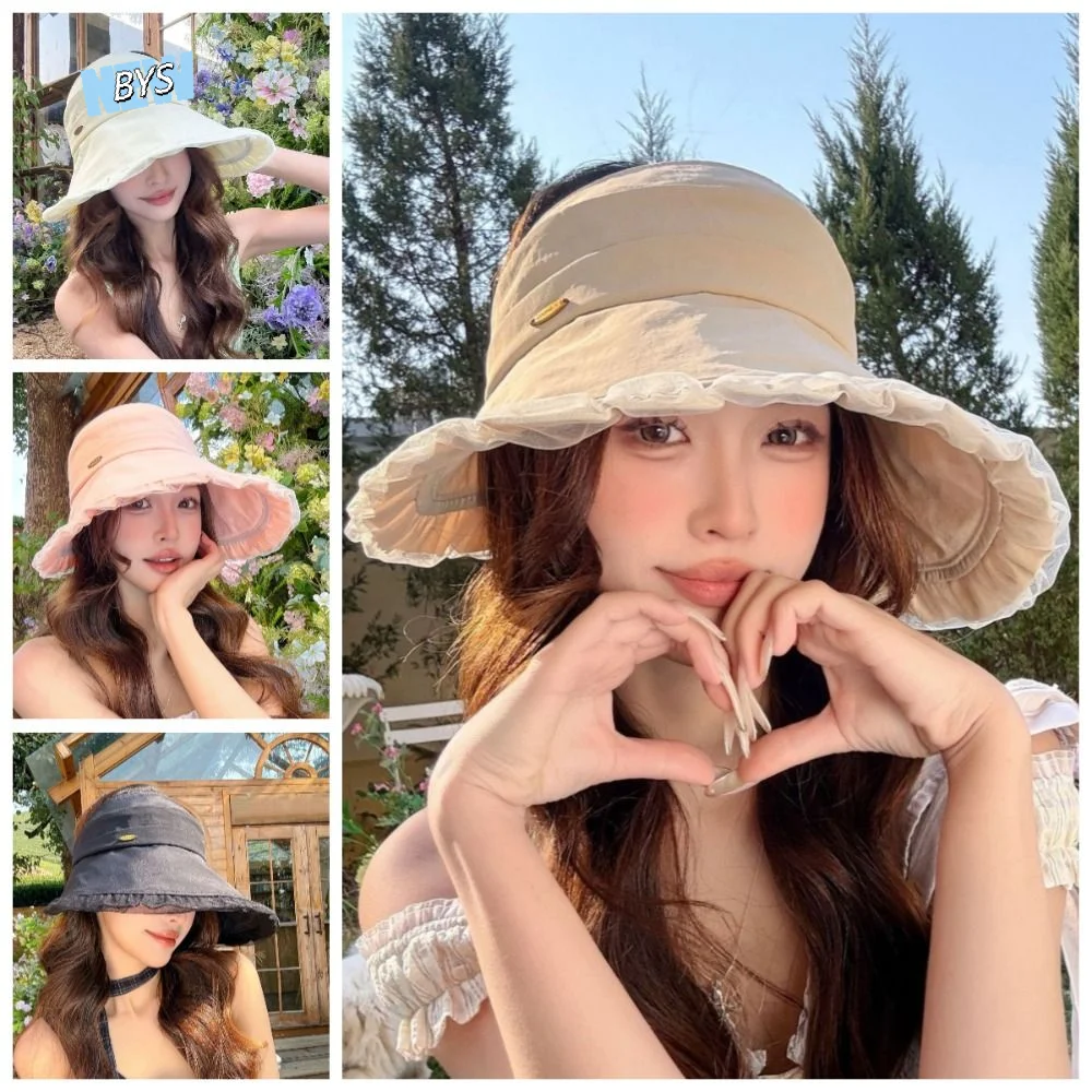 

Simple Wide Brim Sun Protection Cap UV Protection Solid Color Outdoor Bucket Hat Empty Top Lightweight Beach Hat Beach Holiday