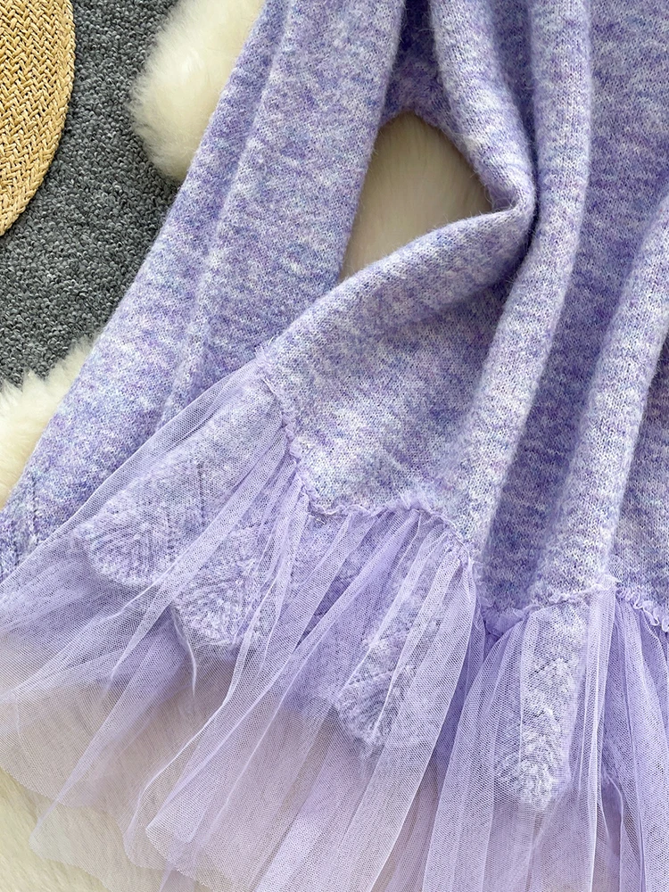 Женский осенне-зимний свитер, вязаный 3D цветок, v-образный вырез, длинные рукава, сетчатый лоскутный вязаный мягкий вязаный топ, пуловер, женский SW033