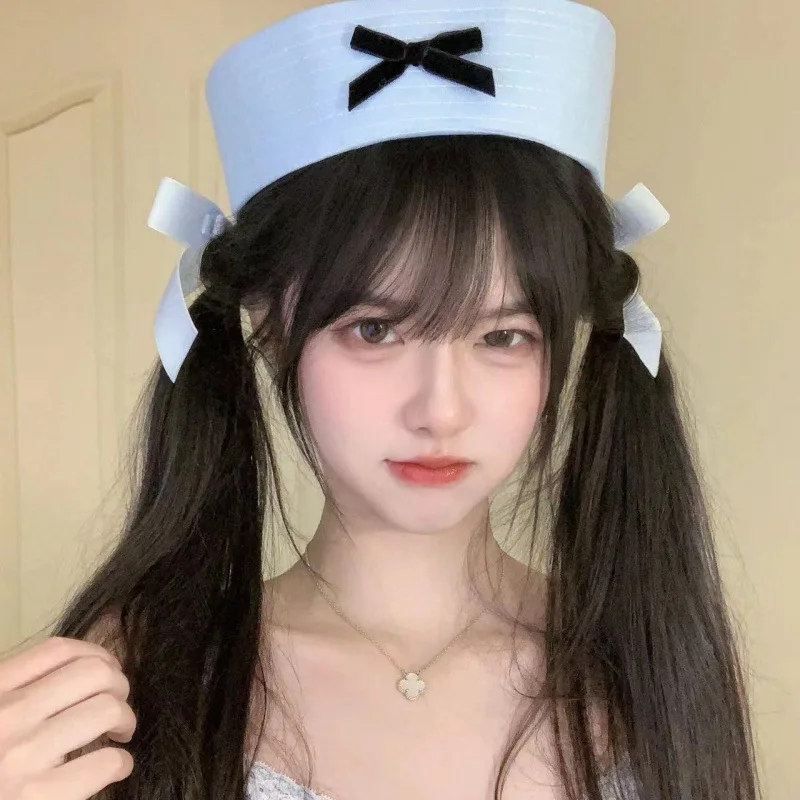 ファッション大人用フレンチハットレザークラシックスラウチーベーカーボウブルーセーラーネイビーキャップスウィーフレア多用途ベレー帽女性用サマー8M21