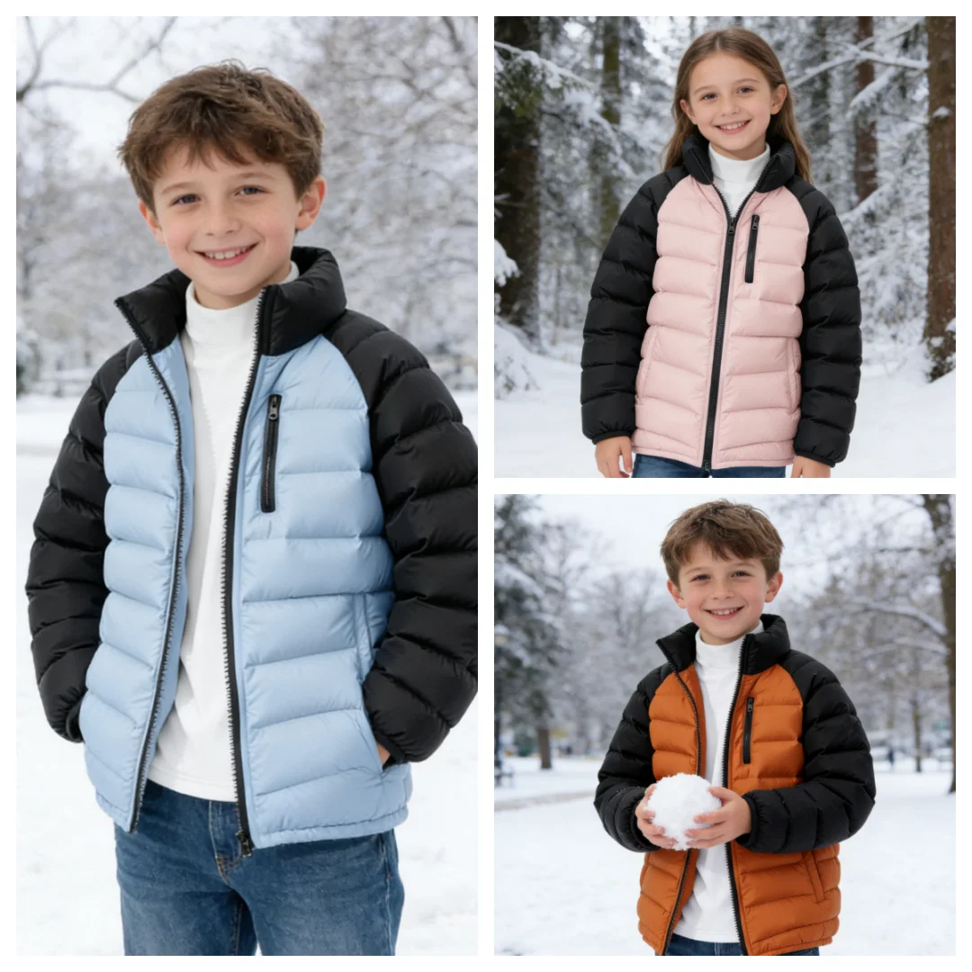

Kids Winter Warm-keeping Down Jacket Children Lightweight Windproof Color Patchwork Down Jacket Cold-resistant Down Jacket