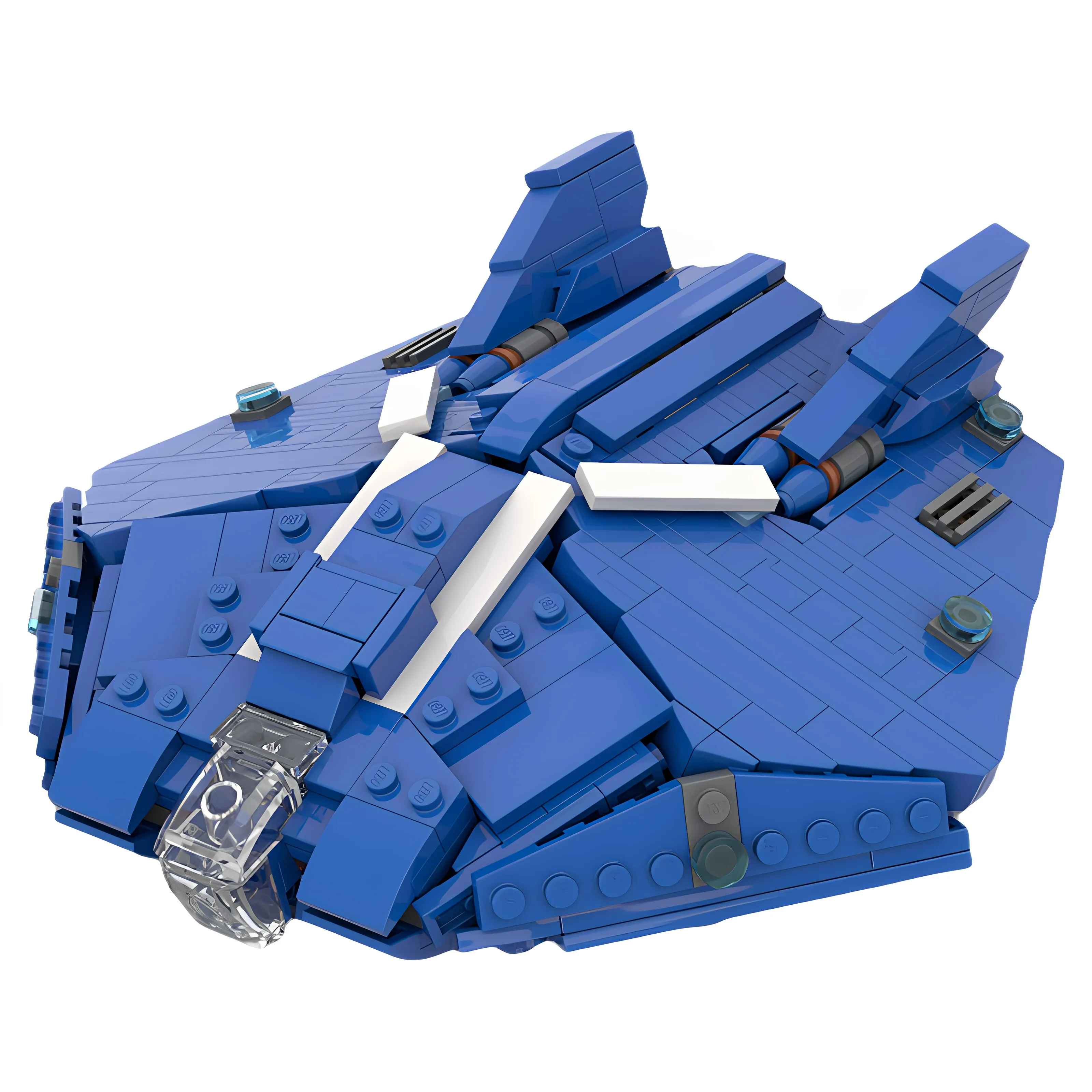 MOC 1:300 Scale Sci-Fi Spacecraft Building Blocks Blue Starship Warship Model DIY Assembly Bricks Toy Adult Gift Display