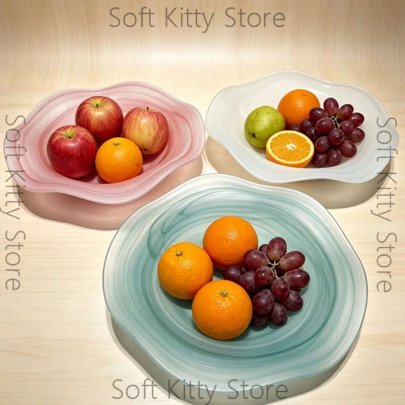 Irregular glass fruit plate cloud powder plate household light luxury