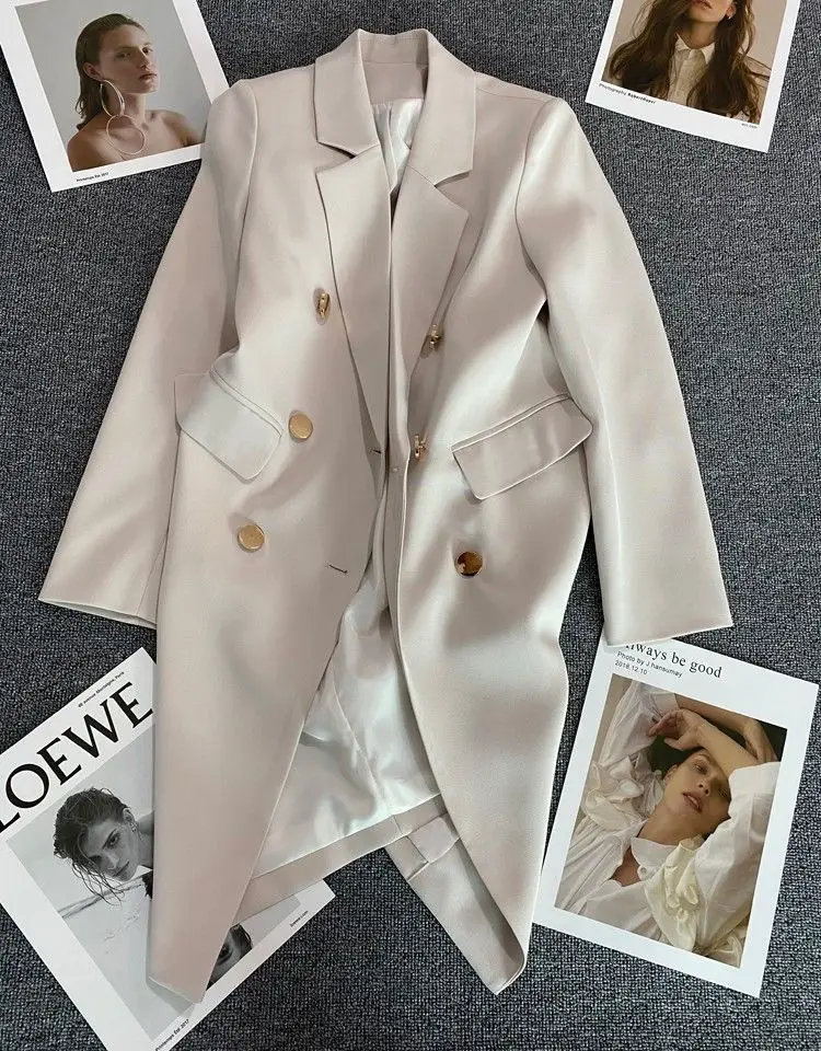 

Spring New Korean Style Straight Mid-Length Blazer for Women Slim Fit Elegant Fashion Streetwear Long Suit Jacket Women Clothing