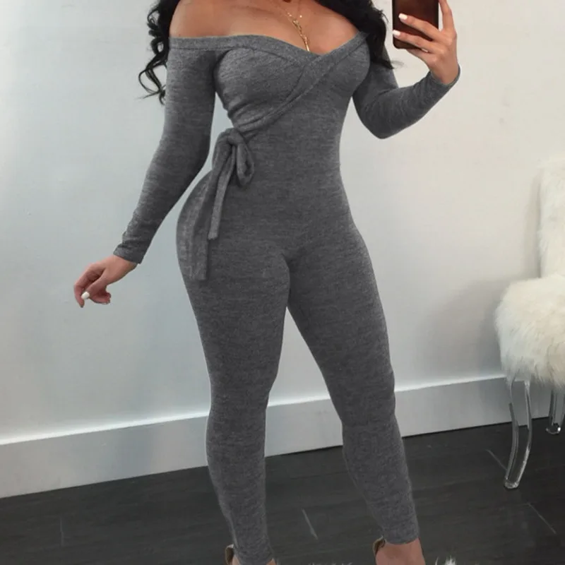 

2024 Autumn Winter New Women's Jumpsuit Sexy Deep V-Neck Strap off-Shoulder One-Piece Trousers