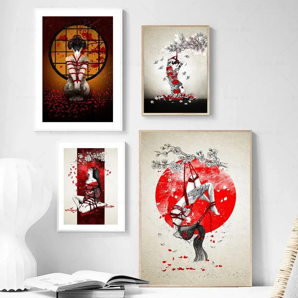 Japanese Shibari Fine Art Prints Sexy Geisha Woman Poster Canvas Painting Decoration Wall Art Pictures For Bedroom Home Decor