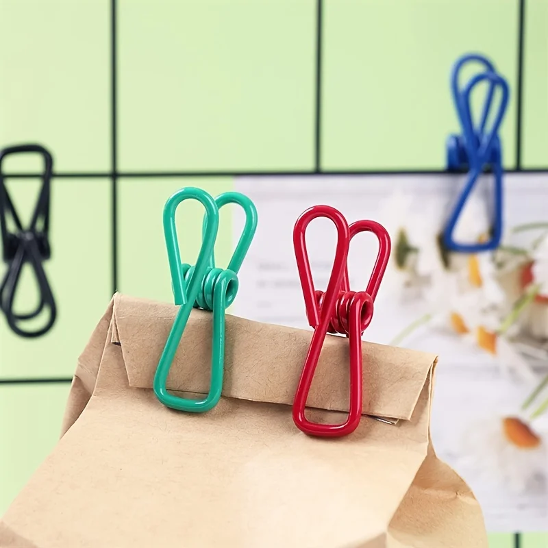 10Pcs Chip Clips Utility PVC-Coated Steel Clip High Elasticity Metal Clips Clothes Clamp for Food Package Clips