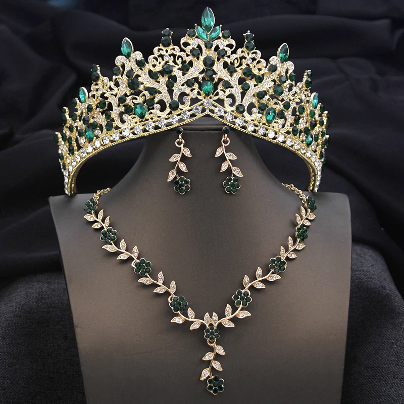 3 Pcs Tiaras and crowns costume jewelry set for women bridal jewelry sets With crown party wedding necklace Earring Birthday