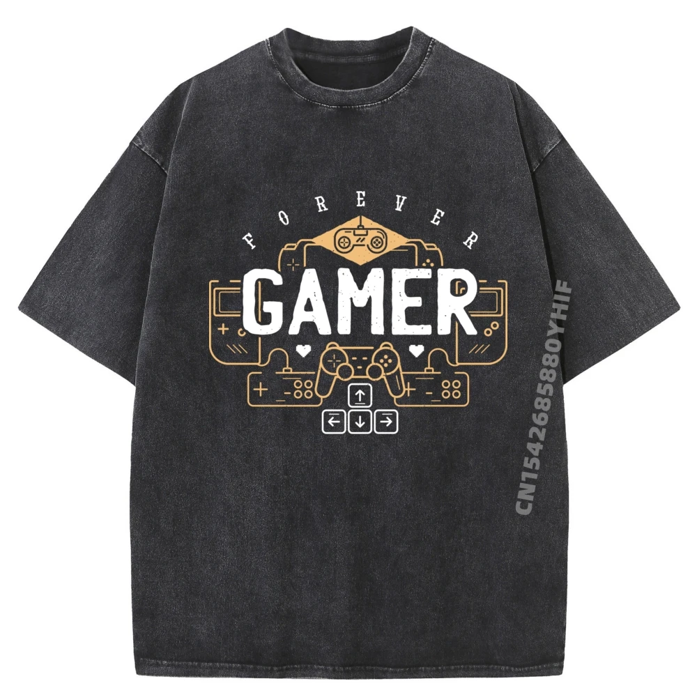 

Mens Printed Tshirt Forever Gamer T Shirt Cool Gamer T Shirt Game Mens Shirts Graphic Tee Men's Fashion Washed T-Shirts