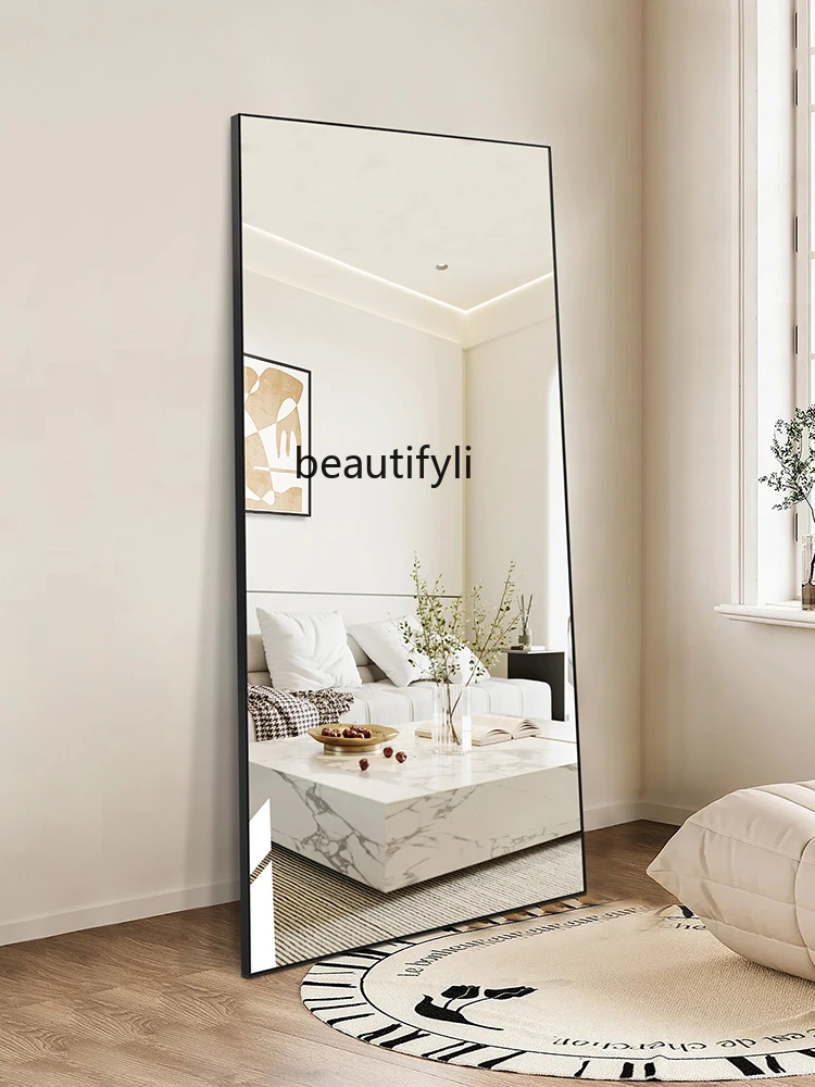 Light Luxury Minimalist Aluminum Frame Dressing   Household Full-Length  Floor Full-Length Mirror Wall-Mounted Wall Sticking