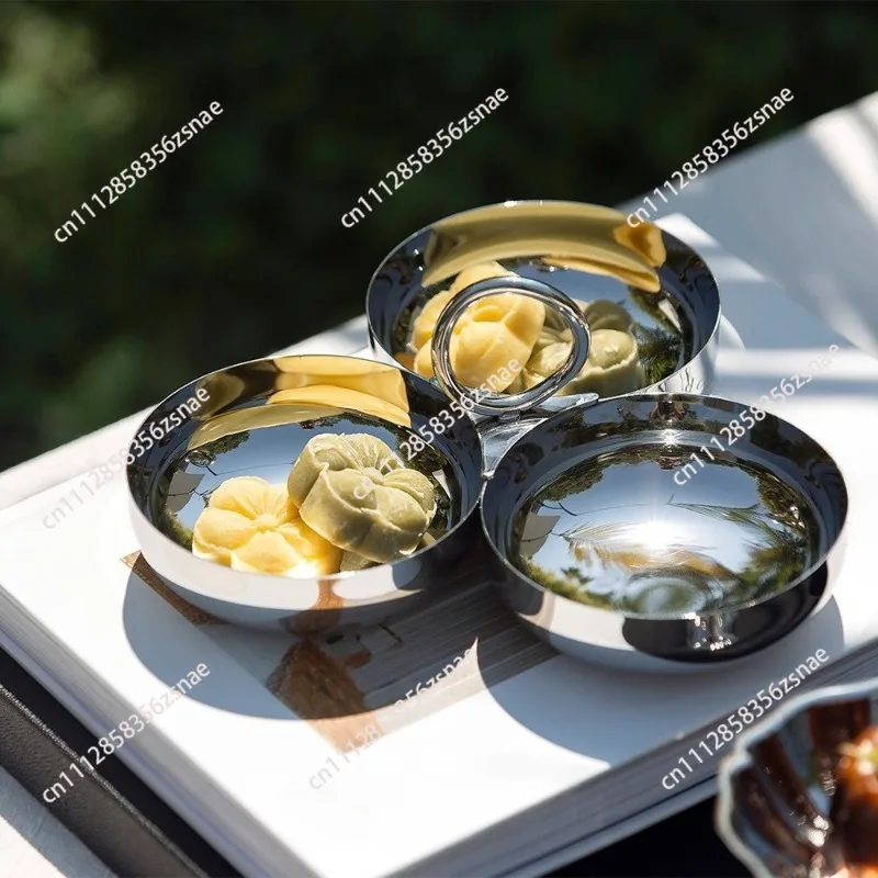 Modern Stainless Steel 3-Piece Snack Bowl Set, Creative Fruit Dried Fruit Dessert Bowls for Home Tea Table