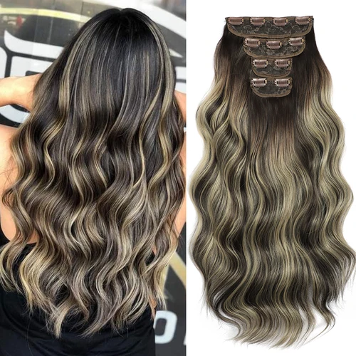 Imagen 1 del producto Extensiones de cabello con Clip ondulado de agua, 22 pulgadas, 4 unids/lote, Clip de fibra Natural suave y grueso resistente al calor en cabello sintético
