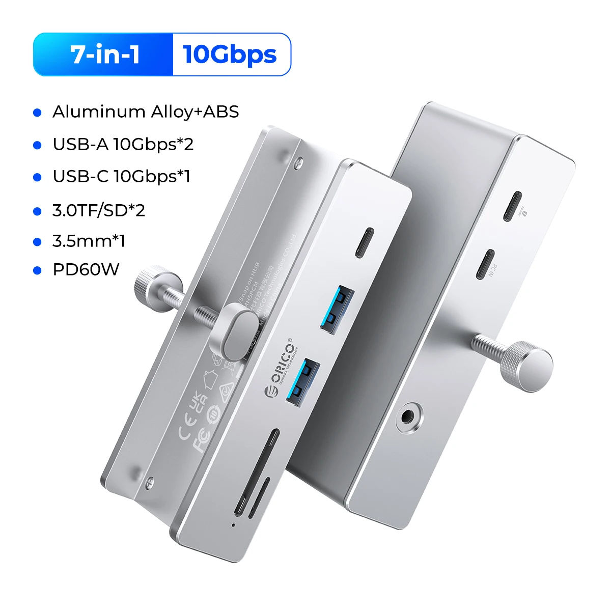 ORICO Aluminum 8 in 1 USB Clip Hub Support External Power Supply for High Speed 10GBPS Data Transmission on MAC OS PC image 3