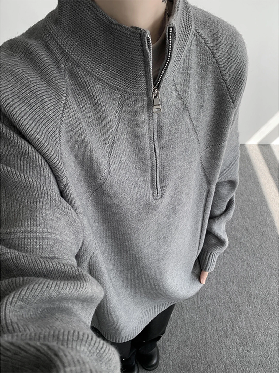 

ay f Zip Knitwear Men's Loose Lazy Stand Collar Long Sve Casual Sle Autumn Winter Faion Brand Outerwear Coat