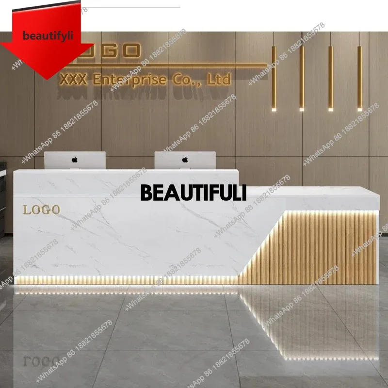 

Modern Glamour Simple Long Reception Desk Luxury Nordic Bar Counter Aesthetic Premium Comptoir Magasin Commercial Furniture lll