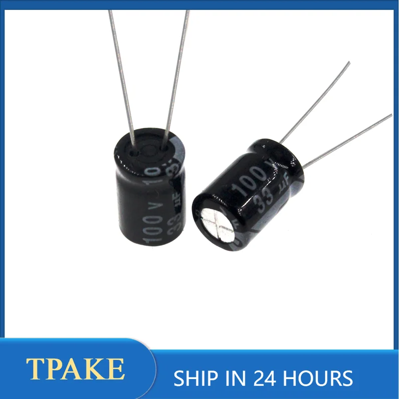 Aluminum Electrolytic Capacitor 33uF 100V 33MFD 100WV 8*12mm Radial 33mf100v 33uf100v 100v33mf 100v33uf