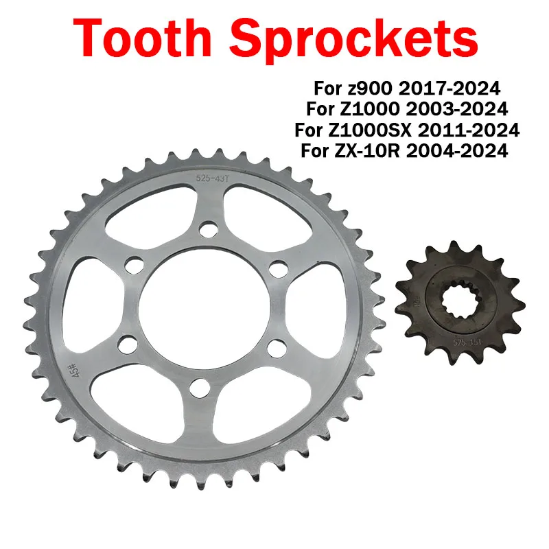 

525 43T/15T Front Rear Sprockets For Kawasaki Z900 Z1000 Z1000SX ZX-10R 2017-2024 Motorcycle Sprocket Gear Kit