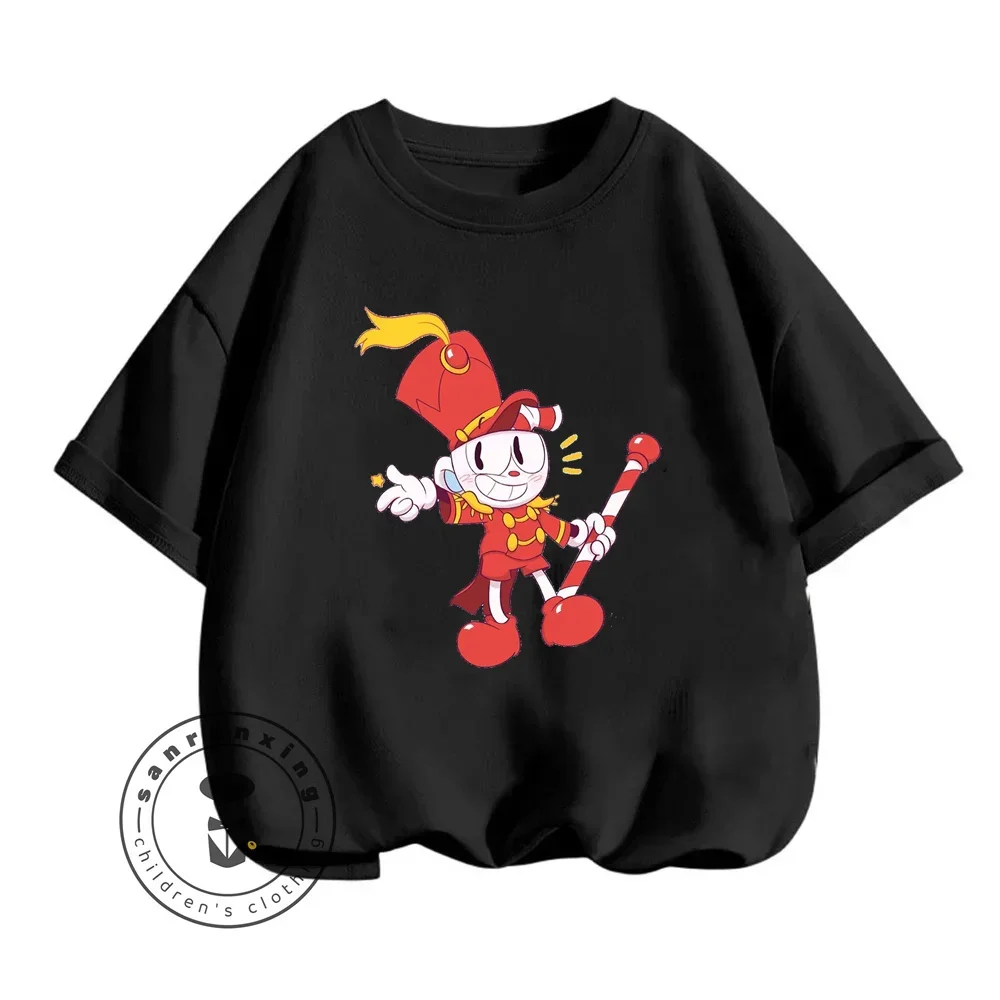 

Summer Single Item Cuphead Game Cartoon Character Print Design O-neck Exquisite Short-sleeved Top Children Daily Wear Ideal For