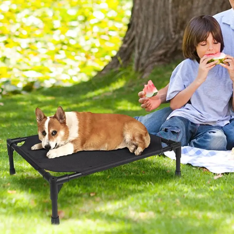 Outdoor Elevated Dog Bed Foldable Raised Pet Cot With Removable Canopy Shade Tent Breathable Dog Bed Carrying Bag For Camping