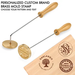 Wooden Handle Brand Brass Mold Stamp-Personalized Seal for BBQ and Crafts,Unique Designs on Wooden Items,Custom Design and Text