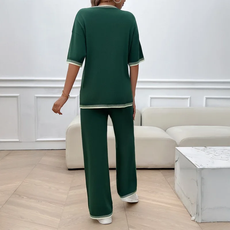 Ensemble T-shirt et pantalon pour femme, décontracté, 2 pièces, taille élastique, printemps, été, nouveau, 2024