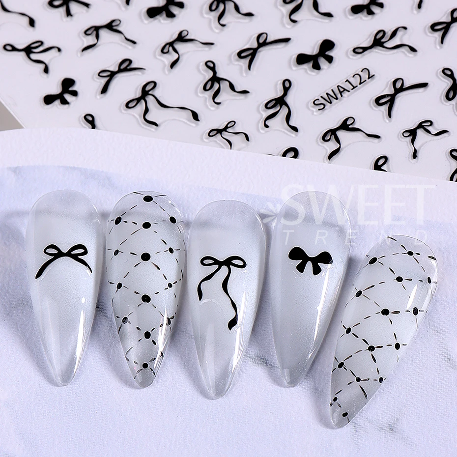 4/8 Stuks Strik Lint Nagelstickers Mini Kawaii Kant Strikje Ontwerp Zelfklevende Nail Art Decals Diy manicure Benodigdheden Decor