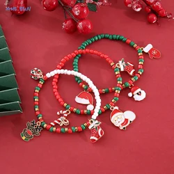 MHS.SUN Santa Claus Beads Elastic Bracelets Fashion For Women Girls Shell Pearl Banquet Party New Year Jewelry Christmas Gifts