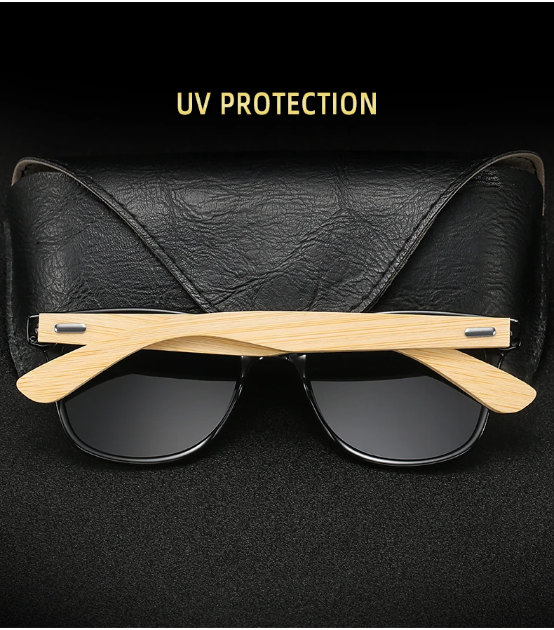 Mode Bambus Holz Vintage Quadrat Sonnenbrille Männer Frauen Luxus Marke Designer Sonnenbrille Holz Fahren Angeln UV400 Brillen – Detail 3